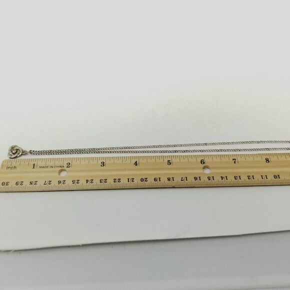 Vintage Tiny Knot Pendant with Rhinestone Center, Silver Tone Chain Necklace - Picture 4 of 5